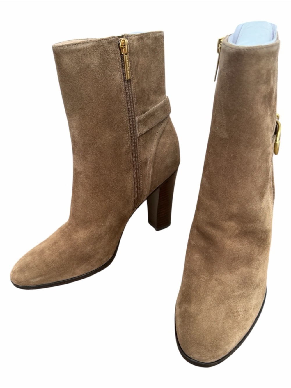 Veronica Beard Suede Ankle Boot in Chestnut with Gold Buckle - Picture 8 of 14